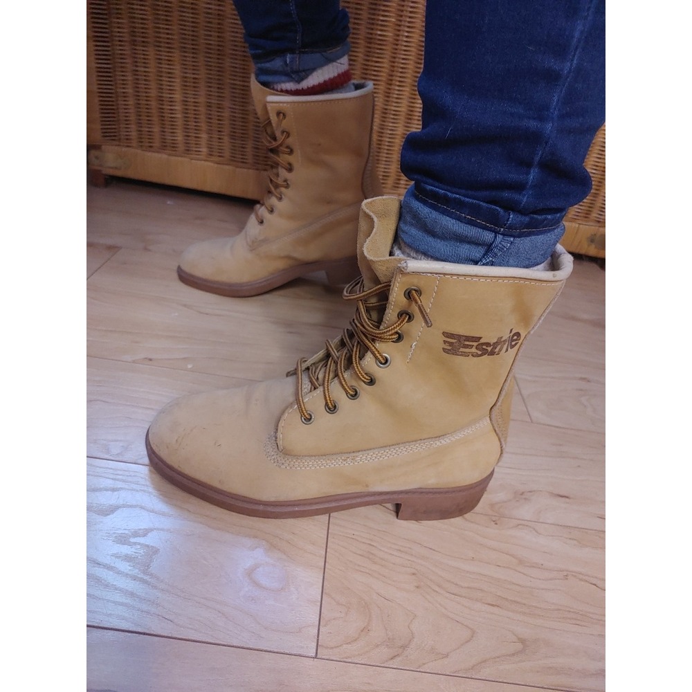 Estrie Canada Tan Leather Workboot Construction Style Unisex Sz 6 Men Sz 8 Women